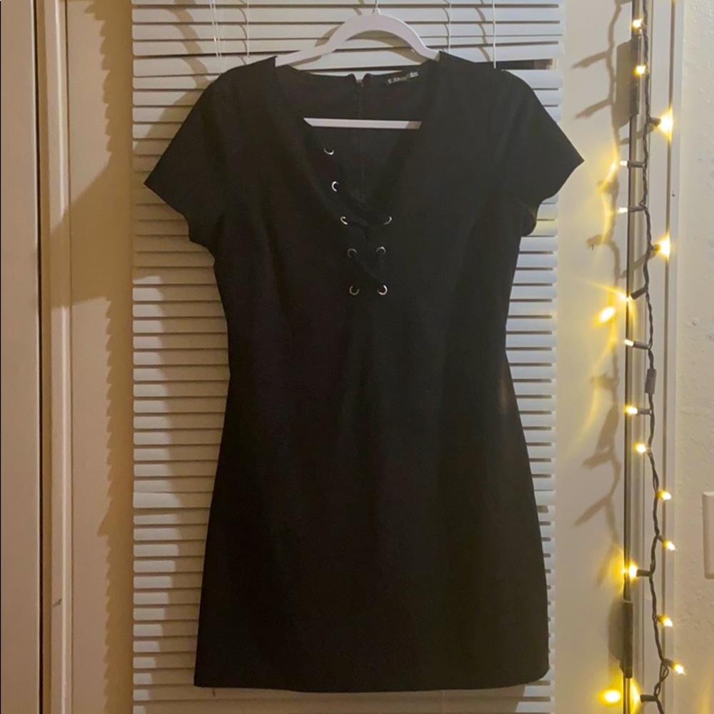 Express black lace up suede dress